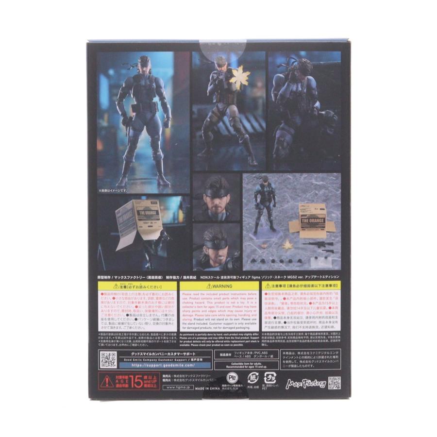 Back of a boxed Solid Snake figma figure with product photos and accessories shown