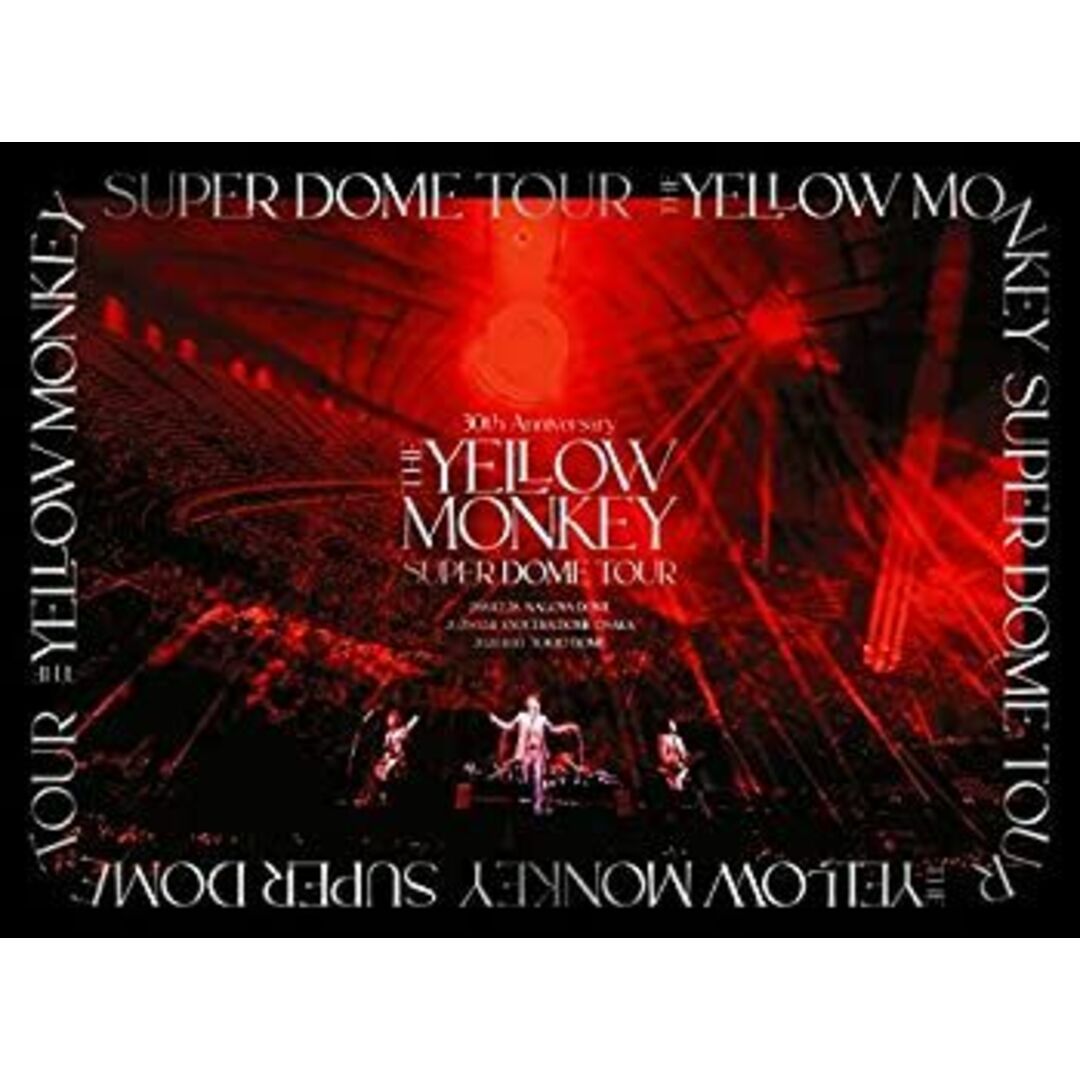 Red concert cover artwork with THE YELLOW MONKEY SUPER DOME TOUR lettering and performers onstage.