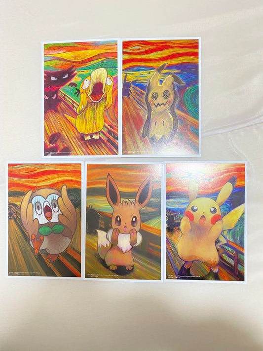 Pokemon Post Card Set Munch Mimikyu Pikachu Eevee Psyduck Rowlet Limited Edition