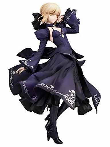 Blonde anime figure in a flowing dark dress posed against a white background.