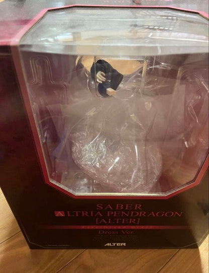 A boxed Saber Altria Pendragon Alter Dress Ver. figure with a clear window.