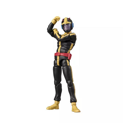 A posed black-and-gold armored figure standing on a white background. (2)