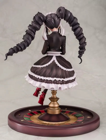 Rear view of a Celestia Ludenberg figure on a roulette-style base