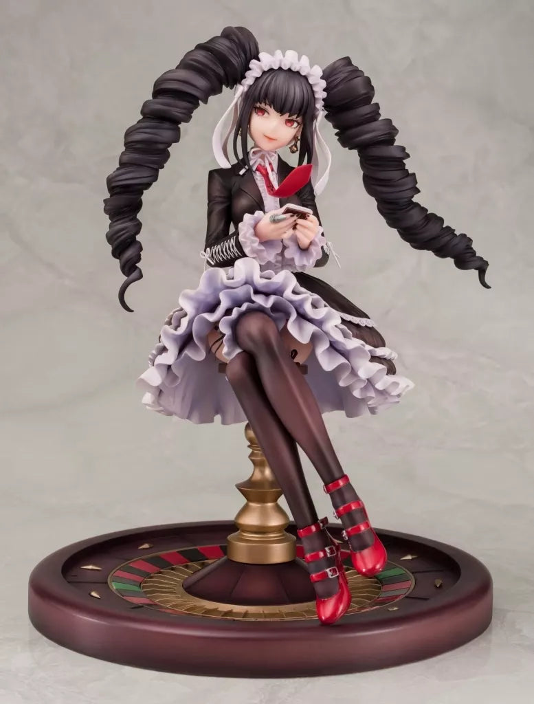A seated anime girl figure with twin curled drills on a roulette-style base.
