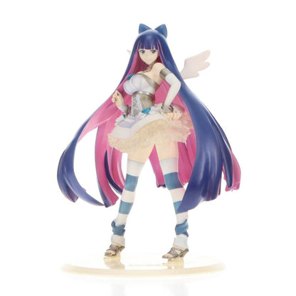 Anime girl figure with long blue and pink hair on a clear base