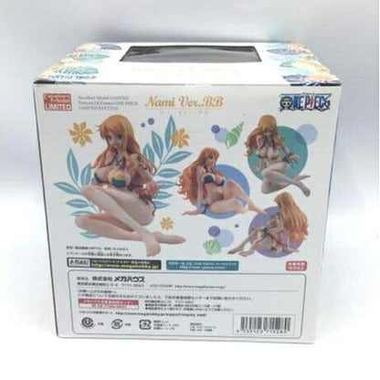 Back of a Nami Ver.BB figure box with character artwork, product information and a barcode.