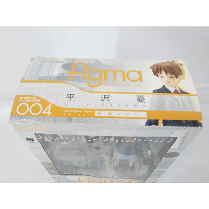 Boxed figma Ui Hirasawa school uniform figure, viewed from above with the top panel and window visible.