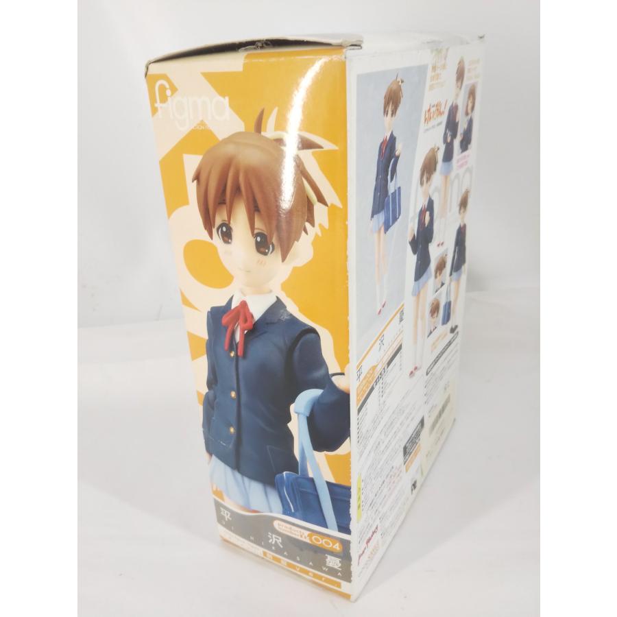 Angled view of a figma Ui Hirasawa box showing side artwork, rear pose photos, and wear along the top flap.