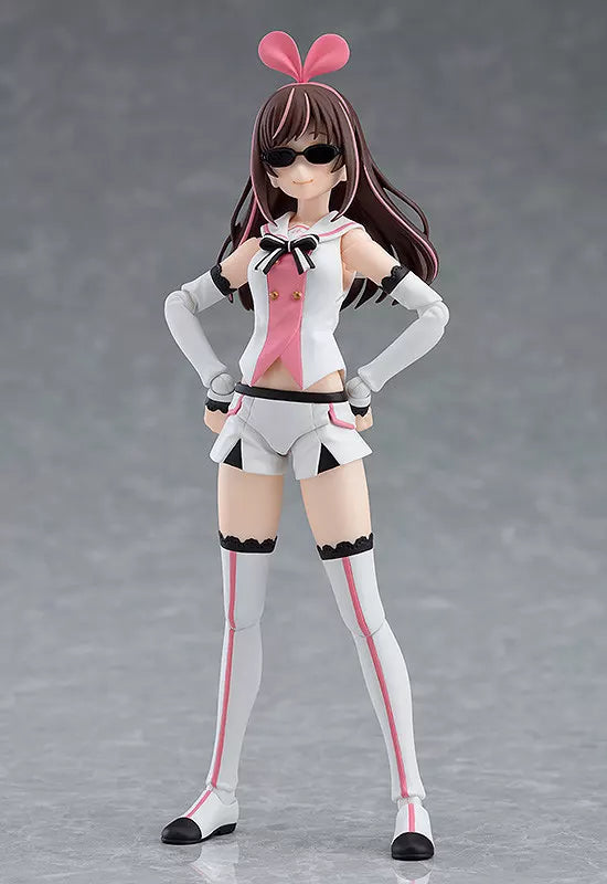 A standing anime-style figure with sunglasses and pink bunny ears on a gray backdrop.