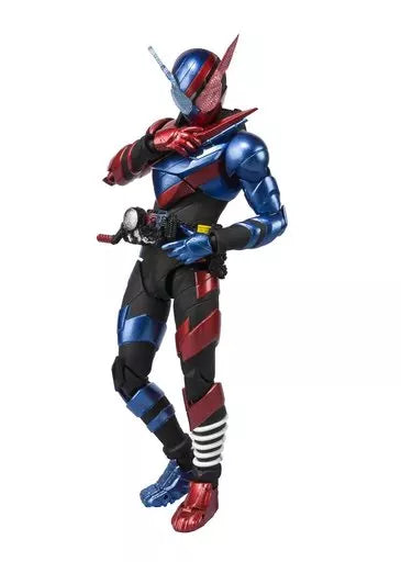 Kamen Rider Build Rabbit Tank Form figure posed with one arm across its chest on a white background.