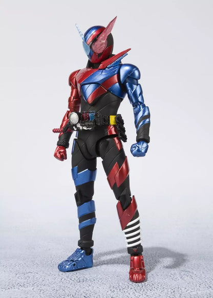 Kamen Rider Build Rabbit Tank Form figure with red and blue armor, shown standing from the front.