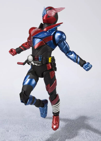 Kamen Rider Build Rabbit Tank Form figure posed with clenched fists and one leg bent.