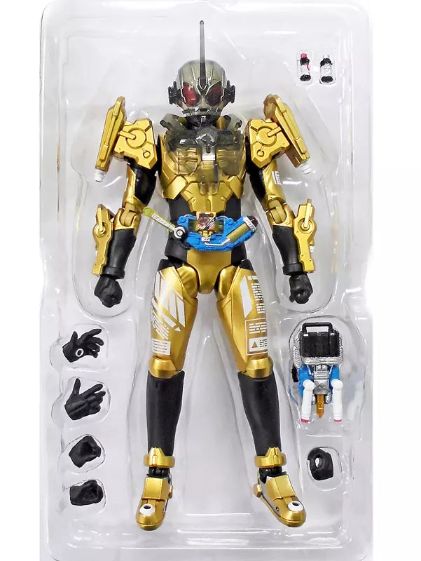 Kamen Rider Grease figure in a clear inner tray with interchangeable hands, weapon and small accessories.