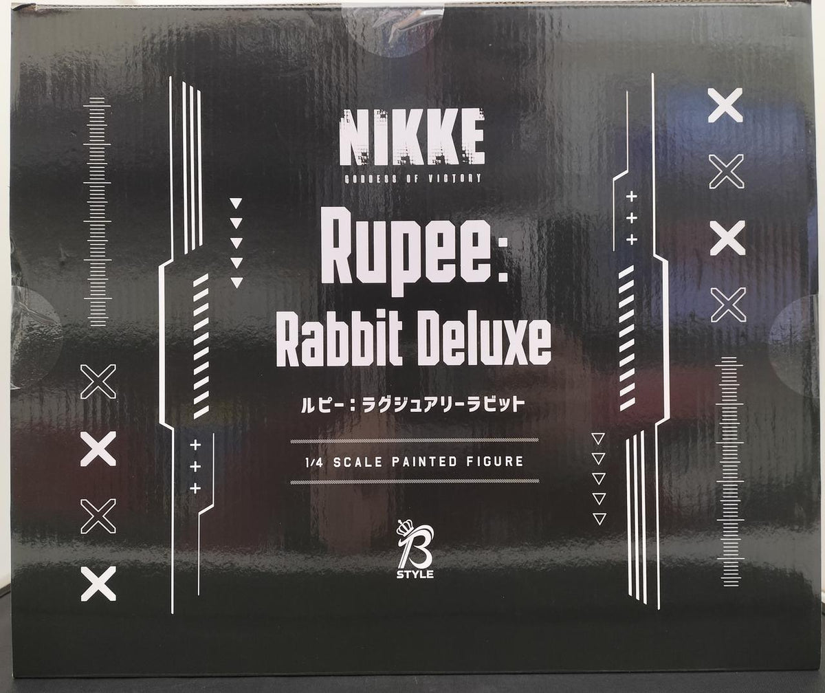 Black retail box labeled NIKKE Rupee: Rabbit Deluxe, 1/4 scale painted figure, with B STYLE logo.