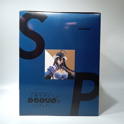 Front of a blue Pop Up Parade SP box showing Albedo Black Dress Ver. artwork, with the product name printed on