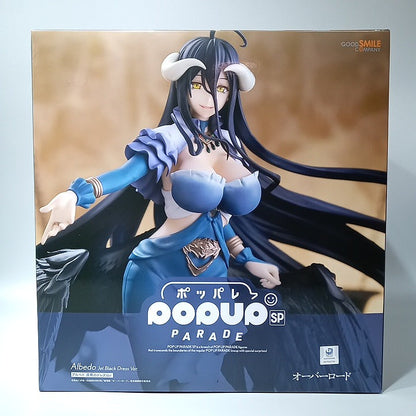 Front of a retail box showing Albedo Jet Black Dress Ver. artwork with POP UP PARADE SP logo on a plain backgr