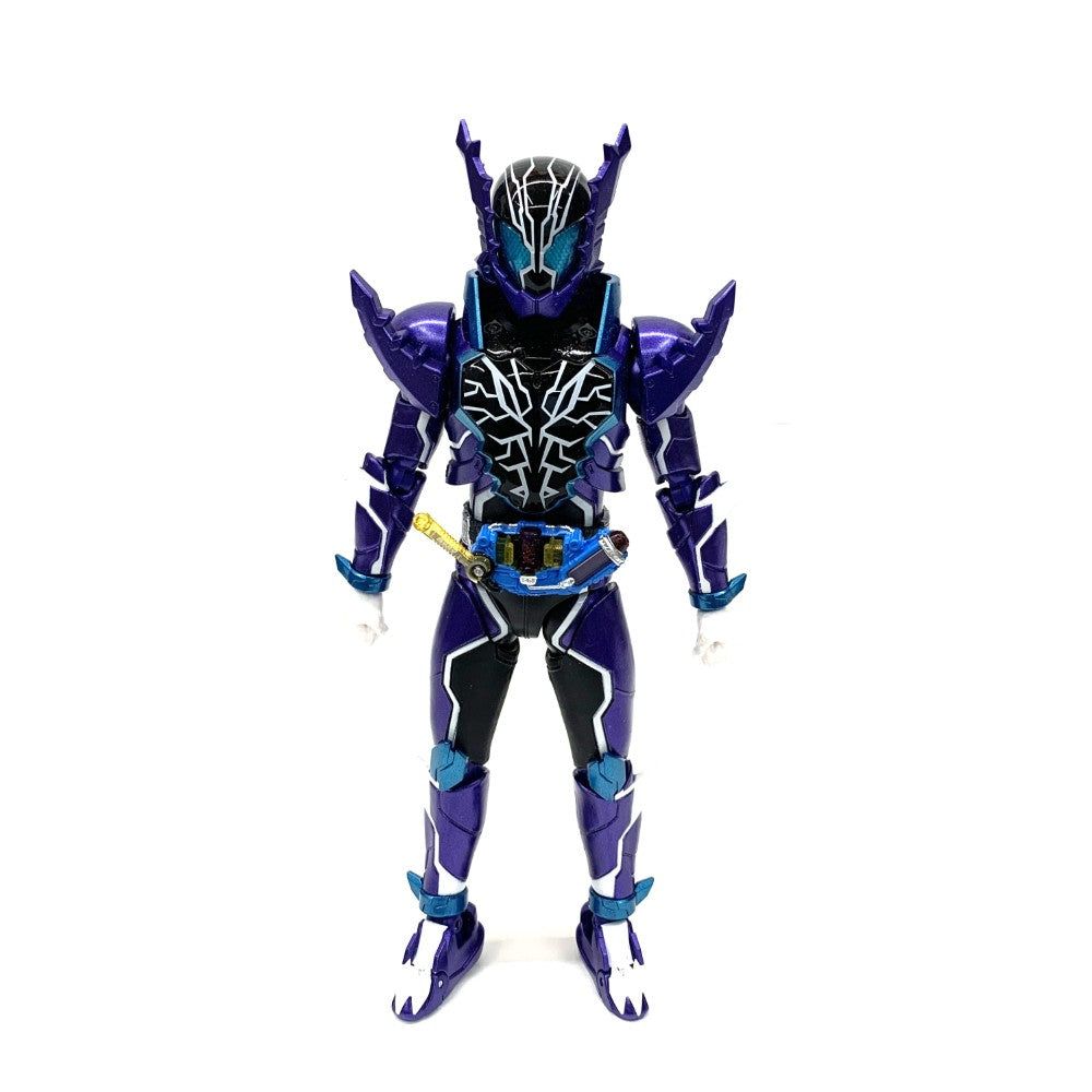 Purple and black Kamen Rider Rogue action figure standing upright, unboxed, against a plain white background