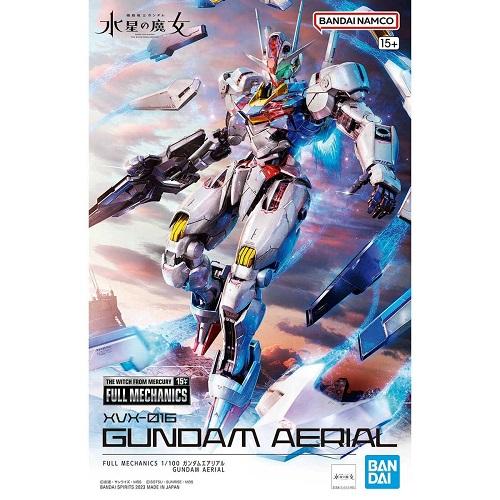 Front of the Full Mechanics 1/100 Gundam Aerial box with Gundam artwork and Bandai logos.