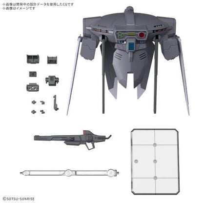 Gray Cavalier Aifrid equipment set with weapon, connectors, support arm and rectangular display base.
