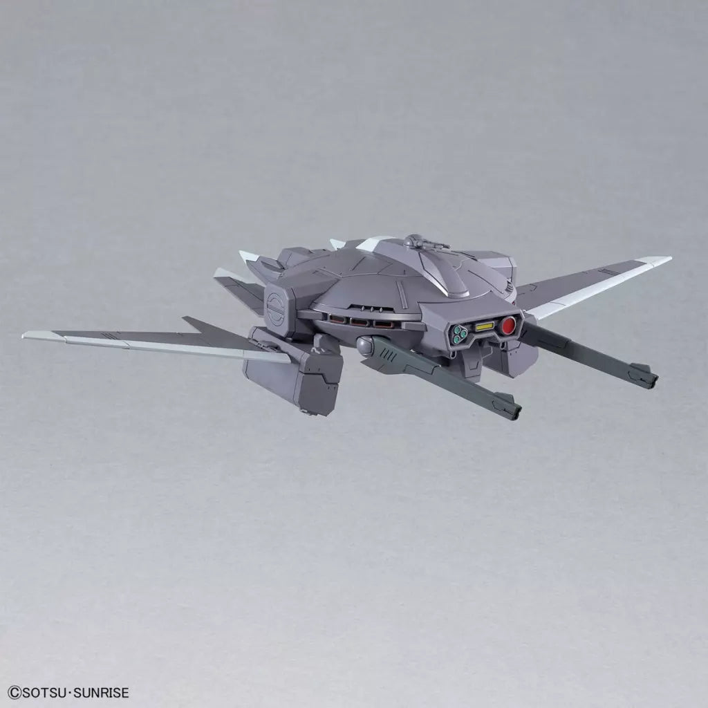 Gray Cavalier Aifrid support craft with extended wings and twin forward cannons on a light gray background.