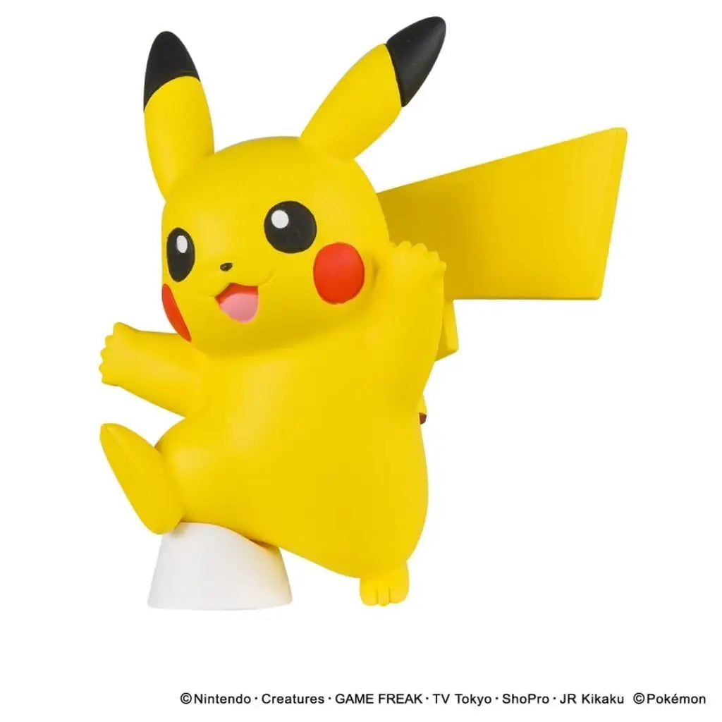 Pikachu figure with outstretched arms, one raised foot, and a white support against a white background. (2)