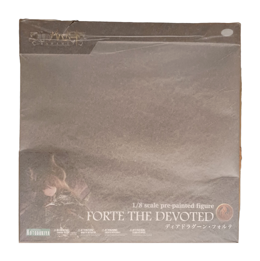 A boxed Rage of Bahamut Forte the Devoted figure with dark artwork on the front. (cut-out)