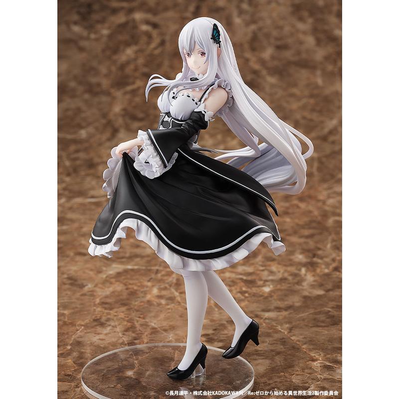 Echidna in a black maid outfit posing on a clear round base