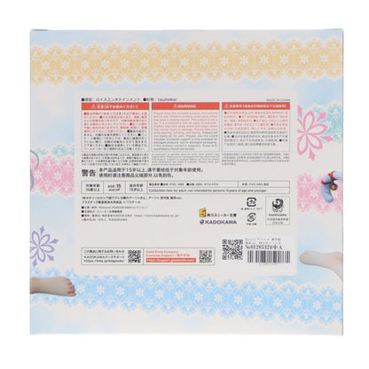 A figure box back panel with Japanese warning text and floral blue-pink border patterns.