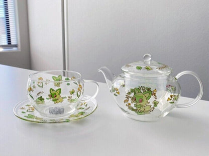 Pokemon Center Original Sprigatito Glass Teapot Tea Cup &amp; Saucer 2 Set 2023 - photo 3
